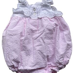 Deadstock JANIE AND JACK Baby Eyelet Seersucker Romper Coquette Size 0-3 Months